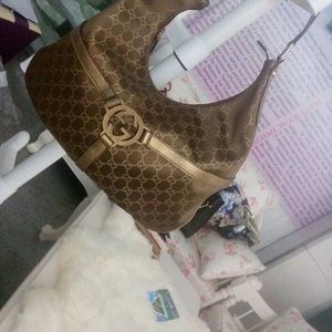 Gucci gold GG canvas and leather interlocking G HObo bag